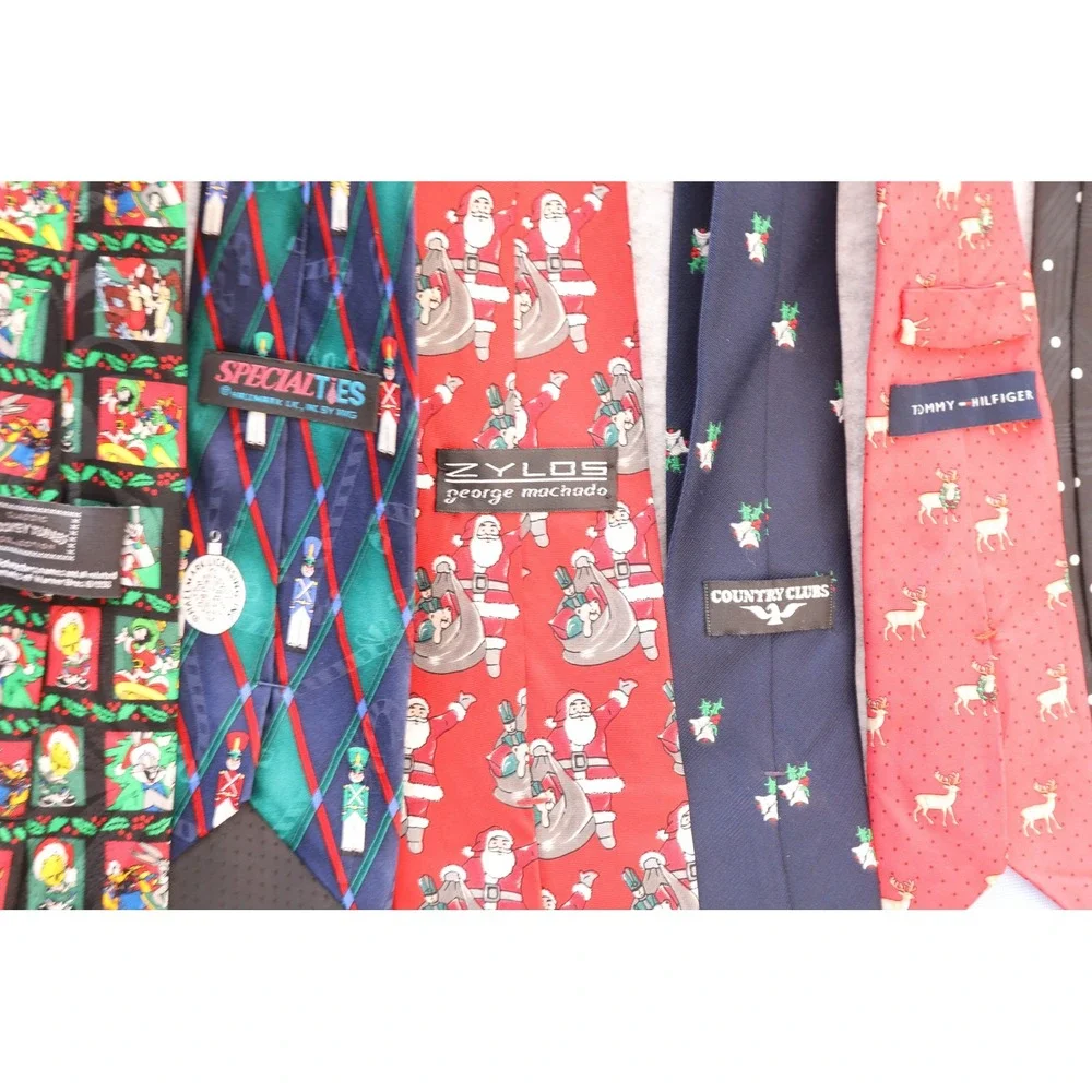 Mens Christmas Holiday Necktie Lot 12pc Looney Tunes Tommy Hilfiger Hugo Boss